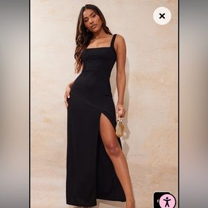 Black Straight Neck Maxi Dress